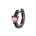 Modischer schwarzer Herz-Creole mit rosa Zirkon-Herz und schwarzen Akzentsteinen - Schwarz & Rosa (A398-4) (Einzelstück)