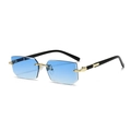 Frameless fashion sunglasses with blue gradient lenses and golden metal bridge - C15-Double Blue