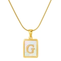 Gold stainless steel snake chain necklace with square mother of pearl letter G pendant - Gold Letter G (With Chain)