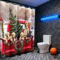 Waterproof shower curtain detail with vintage Christmas truck and Golden Retriever pups - 25SD-B Christmas Dog Pickup Truck / 90*180cm