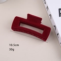 Detail view of large burgundy velvet hair claw clip showing 10.5cm length and texture - 10.5cm Flocked Square Claw Clip Wine Red