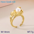 18K gold plated stainless steel ring with white pearl and wavy texture, size 6-9 - Gold Style (KR111437-GC)