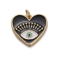 Colgante de corazón ojo turco con esmalte negro y dorado para collares de bricolaje - Corazón de Ojo Negro