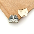 DIY cat pendant accessory in grey and white stripe enamel with golden metal back - Charcoal Black Cat