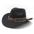 Classic black Western cowboy hat with brown leather band and bronze star emblem - M (56-59cm) / Black
