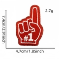 Detail view of red #1 finger embroidery patch showing dimensions 7.4cm by 4.7cm - Finger Patch 5 (Red)