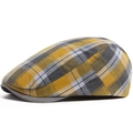 Gorra plana de estilo británico con patrón de cuadros amarillos y grises en algodón - Ajustable / Amarillo