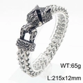 Retro stainless steel wolf head bracelet with double row woven chain, 215x12mm, 65g - Wolf Style (KB179518-MZOZ)