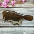 Dark ebony wood massage comb with natural grain and smooth round teeth on a ceramic base - 20cm Medium Tooth Curly Hair Comb