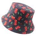 Reversible black bucket hat featuring a vibrant 3D red cherry print for casual wear - 58cm / Black Cherry