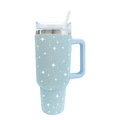 40oz stainless steel vacuum tumbler with light blue rhinestones and matching handle - 1200ml (40oz) / Blue