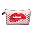 Pop art style makeup bag featuring red lips biting and classic red polka dot pattern - Pop Art Red Lips Print (306-1)