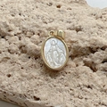 Oval gold pendant with white mother of pearl Virgin Mary relief on a stone base - Small (10x13mm)