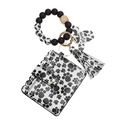 Silicone bead wristlet keychain with Mama cow tag and leopard paw print wallet set - Dog Paw Print