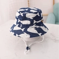 Navy blue baby bucket hat with white whale print and adjustable chin strap - EU 48 / Blue Whale