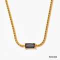 Elegant gold necklace with a rectangular black gemstone pendant on a clean white backdrop - KDD363 Necklace Gold Black