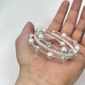 Elegant multi-layer spiral arm cuff featuring white pearls and sparkling crystal accents - Yellow Zirconia Pearl Coil Bracelet (C463)