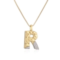 Two-tone plated initial R pendant necklace with cubic zirconia on gold box chain - Letter R