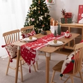 Chemin de table de Noël avec motifs de rennes et décorations de fête élégantes - 35*140cm / Poinsettia & Cerf (Triangle)