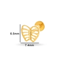 Golden titanium butterfly skeleton piercing stud with internal thread and 7.4mm width - Hollow Butterfly Shape (T2504-7#) / Gold