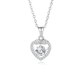 Elegant S925 sterling silver heart necklace with dancing white zircon pendant - 925 Silver / Zircon White Platinum (FDTD-021-锆石白钻白金色)