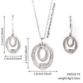Detailed dimensions of silver necklace and earring set with cubic zirconia stones - Silver Style (Z00518-7S)