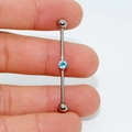 G23 titanium industrial barbell piercing with light blue zircon and silver metal balls - Aqua Blue Zirconia