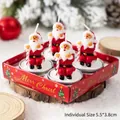 Set of 4 hand-painted Santa Claus shaped Christmas candles in festive red packaging - Santa Claus Style (S-4A)