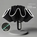 Obsidian black automatic inverted umbrella with 105cm canopy and ring-style handle - 20-rib - 10k Double Rib Reverse Buckle Umbrella Black / Gift Box Not Included