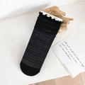 Damen Spitzen-Netzsocken in Schwarz mit Rüschenbündchen und feinem geometrischem Muster - Einheitsgröße / Schwarze Wellen
