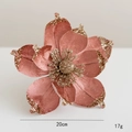 20cm kunstmatige magnolia bloem in oudroze met gouden glitters en fluweel - 20cm / Vleesroze