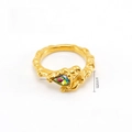 Irregular gold stainless steel ring with teardrop crystal and 9mm adjustable band - Teardrop Iridescent Crystal (696)