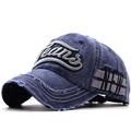 Berretto da baseball in denim lavato blu navy con ricamo Jeans 3D e bordo usurato - Regolabile / Blu navy