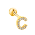 Golden stud earring featuring a C-letter shape set with sparkling zircon crystals - Letter C / Gold