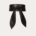 Elegant black faux leather corset belt with stylish front bow tie for women - Black