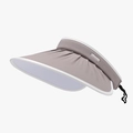 Greyish purple pleated wide brim sun visor hat with white trim and elastic back strap - Gray