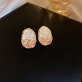 Elegant oval stud earrings with orange gradient crystal and gold-plated textured finish - 20# Silver Earring Post - Champagne Gradient Oval Crushed Stone Style