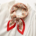 Pleated silk-like scarf with colorful H-pattern and red edges on a white shirt - Red H Letter Print