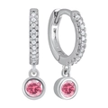 Elegant S925 silver hoop earrings featuring pink round zircon pendants and pavé details - Pink (Silver)