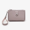 Compact purple lychee grain coin purse with wrist strap and front snap pocket - Purple (Lychee Grain)