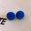 Blue flocked acrylic stud earrings with a round vintage design for a retro minimalist look - Blue