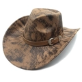 Dettaglio cappello cowboy scamosciato con fibbia incisa vintage e fascia in cuoio - M(56-58cm) / Tie-dye Cachi
