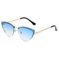 Fashionable rimless cat eye sunglasses with gradient blue lenses and gold metal frames - Gold Frame Gradient Blue