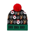 Bonnet de Noël en tricot avec motifs Père Noël, pompon rouge et revers brodé HO HO HO - Père Noël Renne Flocon De Neige Noir (8#)