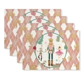 Set di 4 tovagliette natalizie con schiaccianoci, motivo a rombi rosa e fiocchi d'oro - CD62-1 (Schiaccianoci Rosa Rombo) / Tovaglietta 30x45cm Set da 4
