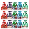 15-piece Christmas drawstring gift bags set featuring festive cartoon holiday patterns - 15 Pieces Set