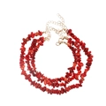 Three red irregular natural stone bracelets with adjustable golden lobster clasps - Bracelet / Red