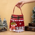 Christmas snowman gift bag made of red burlap fabric with a 3D plush doll and handle - Snowman