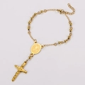 Detail van 18 karaat vergulde roestvrijstalen rozenkrans armband met kruisbeeld en medaille - 18+3cm / Goud