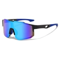 Cycling sunglasses with blue purple mirrored lens and black matte frame for outdoor sports - Large Frame Sports Style (3259) / Black Frame Blue Lens
